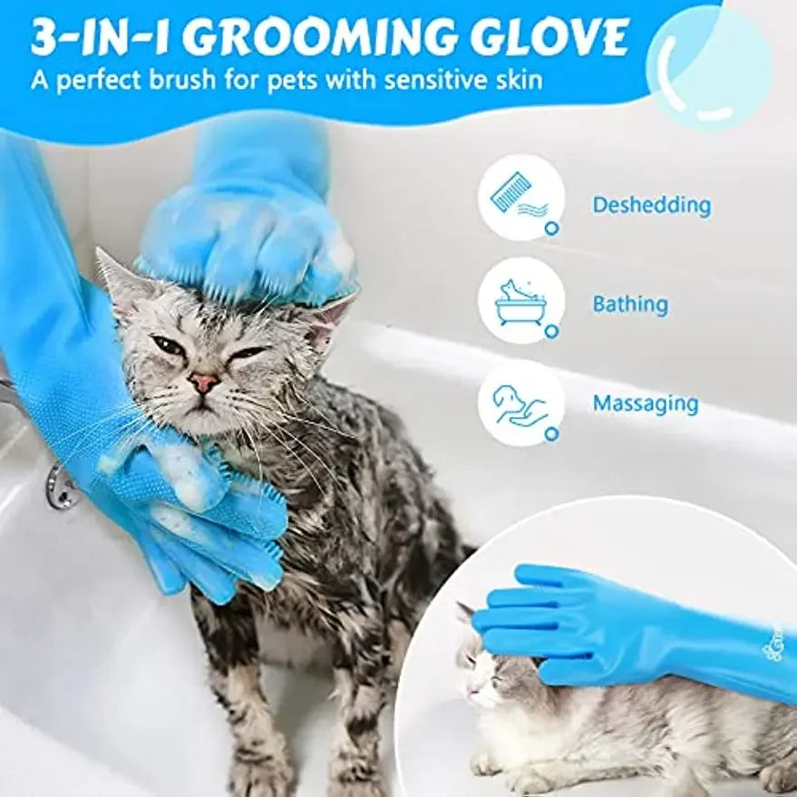 silicone pet bathing gloves – shampoo scrubber hair remover