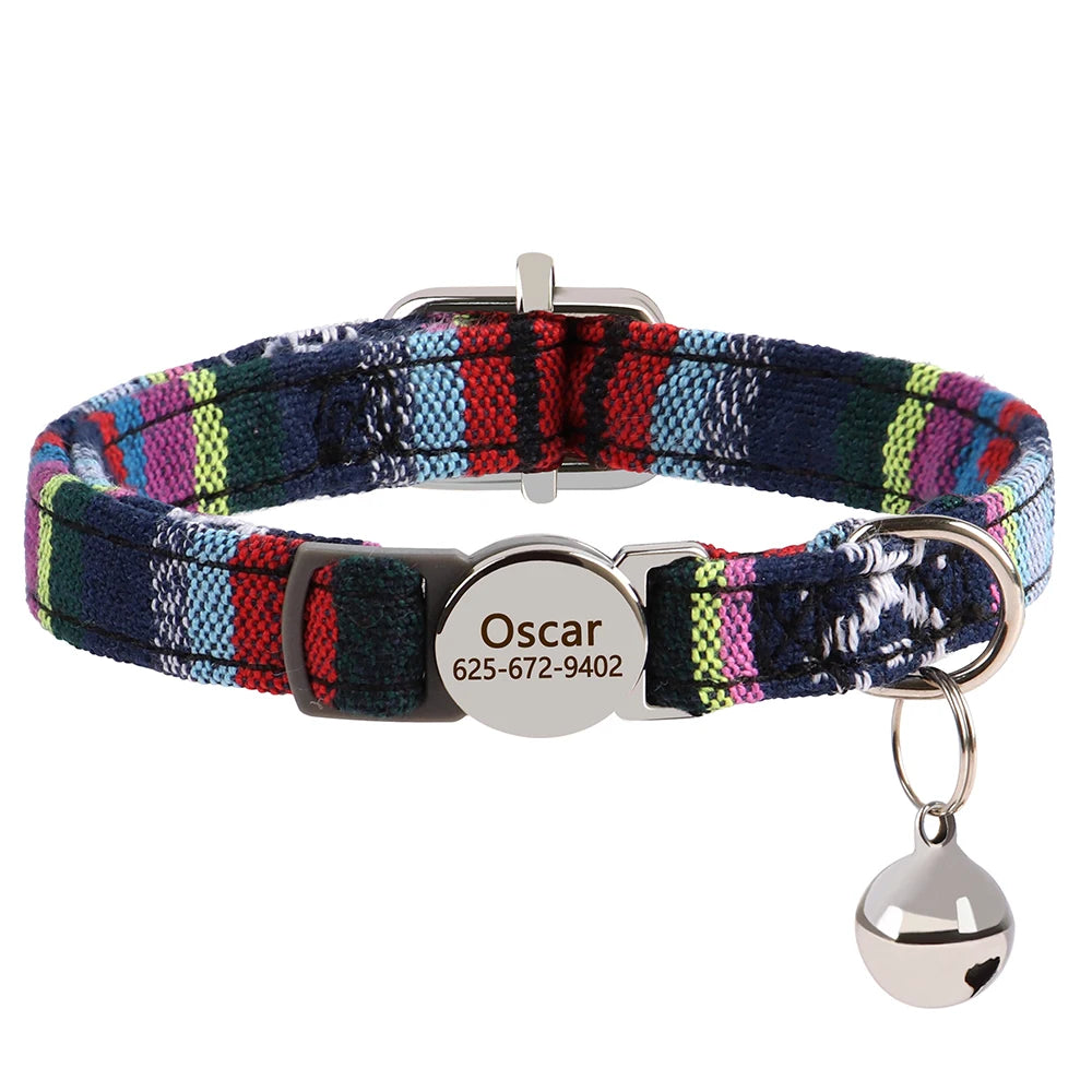 personalized cat collar with bell - free engraved, breakaway safe