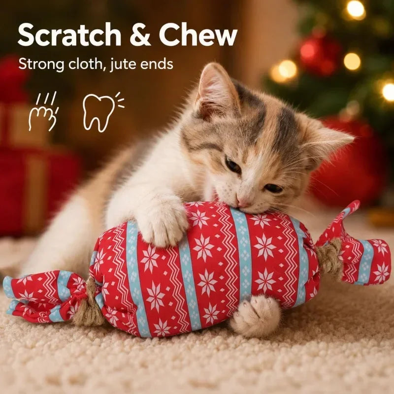 christmas candy cat toy with crinkle paper plush chew toy for kittens