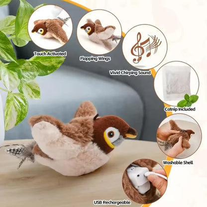 Interactive Plush Bird Cat Toy - Rechargeable Chirping & Flapping