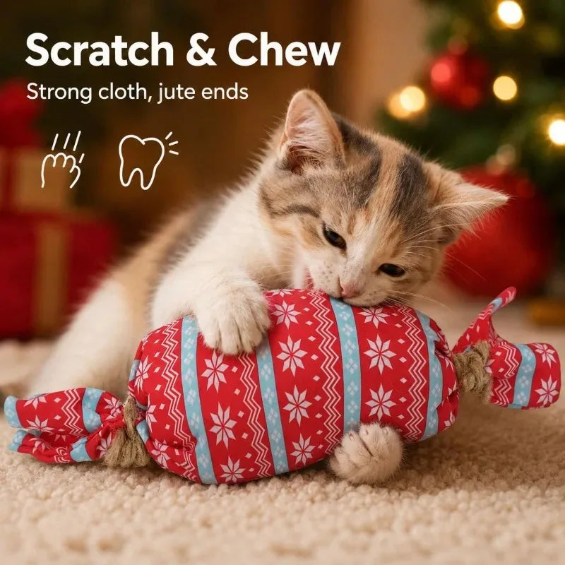 christmas candy cat toy with crinkle paper plush chew toy for kittens