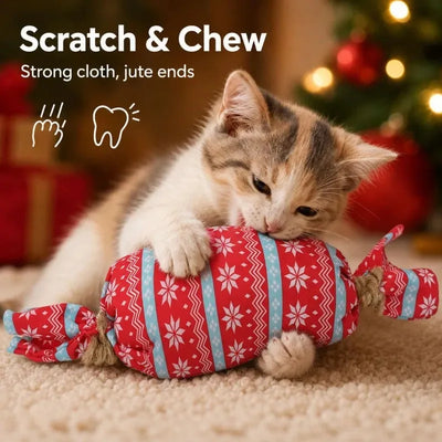 Christmas Candy Cat Toy with Crinkle Paper Plush Chew Toy for Kittens