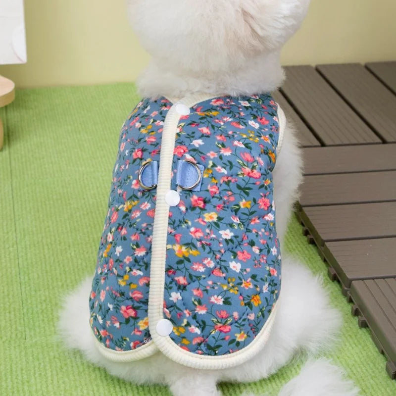 floral winter pet coat for puppies and cats warm plush jacket