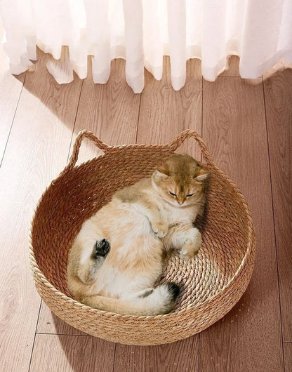 Four Seasons Woven Cat Bed – Breathable Rattan Cat Nest