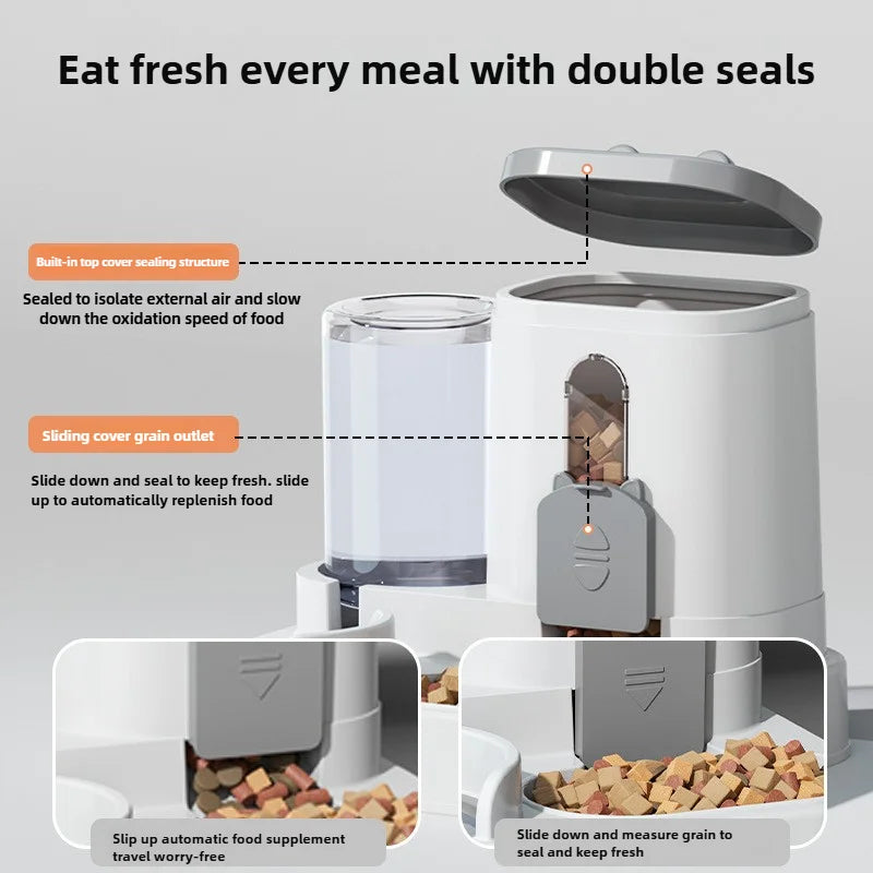 gravity cat & dog feeder with water fountain, spill-proof bowl