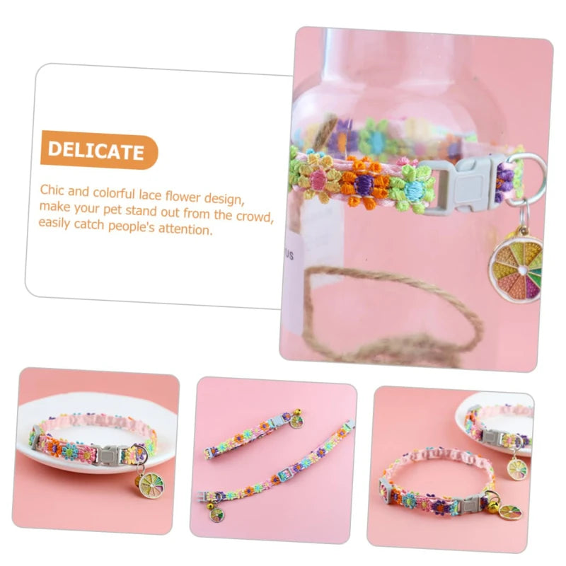 adjustable pet collar with bell - colorful paw print for cats & puppies