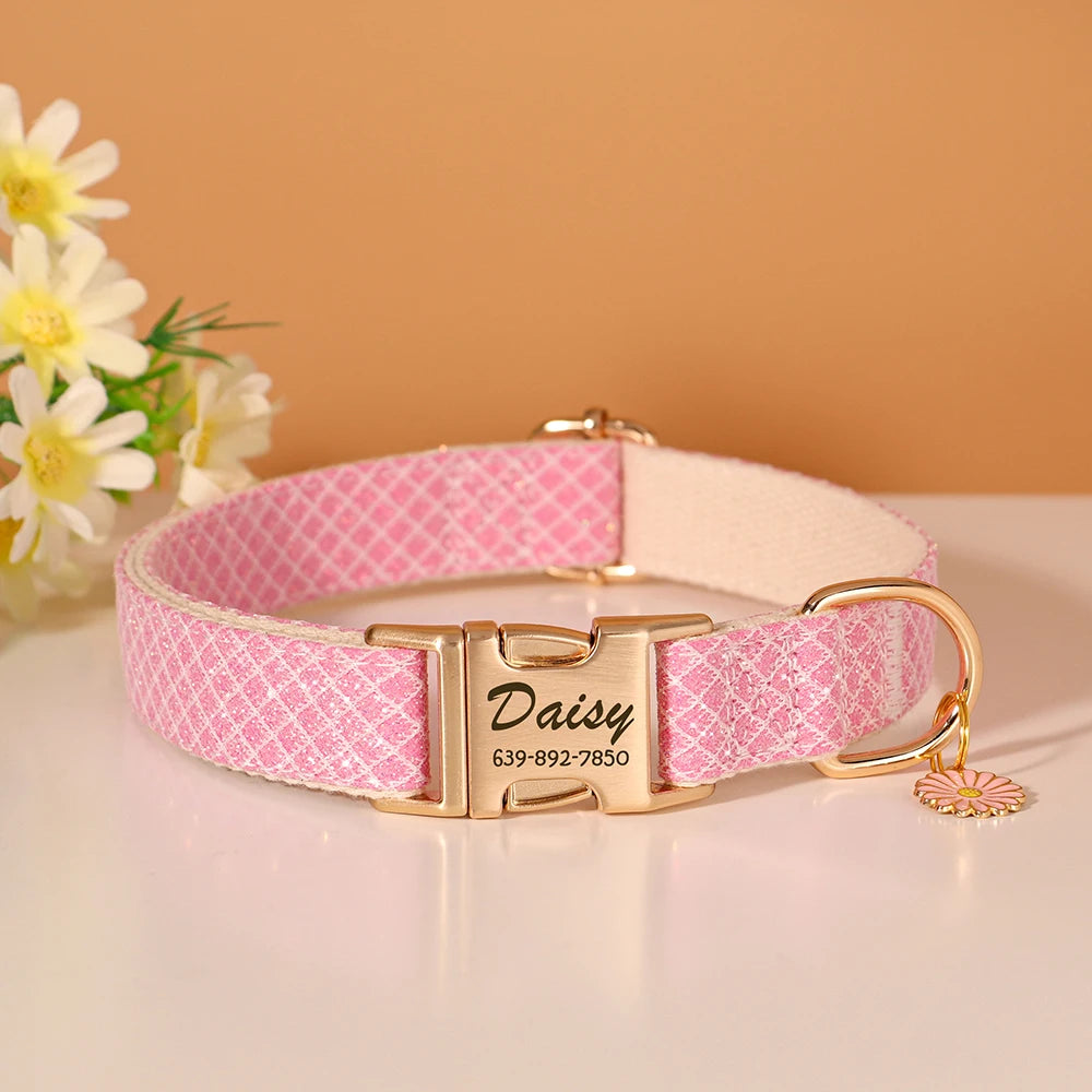 personalized bling dog collar - free engraved id tag & flower charm