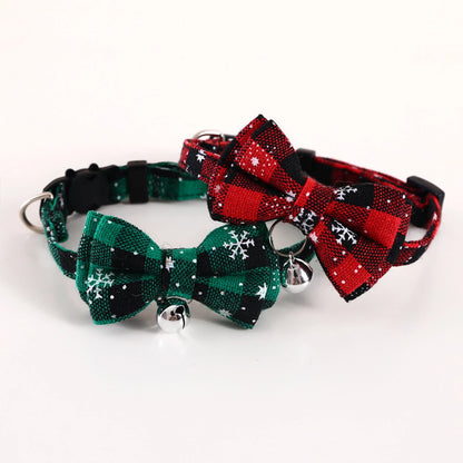 Christmas Breakaway Cat Collar with Bow Tie and Bell Adjustable Plaid