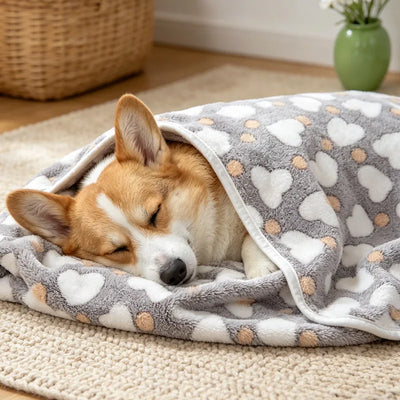 Soft Plush Heart Print Pet Blanket - Machine Washable, All Season
