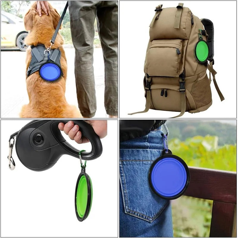 folding silicone dog bowl with carabiner – portable travel feeder