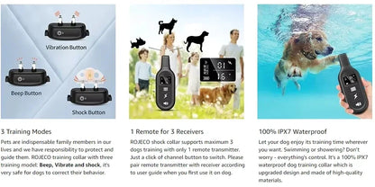 IPX7 Waterproof Rechargeable Dog Training Collar for 1-3 Dogs, 3300FT Range