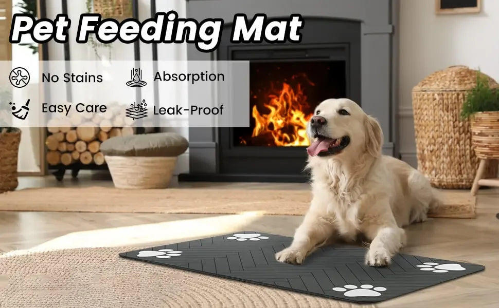 absorbent waterproof pet feeding mat with non-slip rubber backing