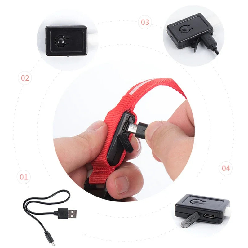 3 modes rechargeable led dog collar - adjustable night safety glow collar