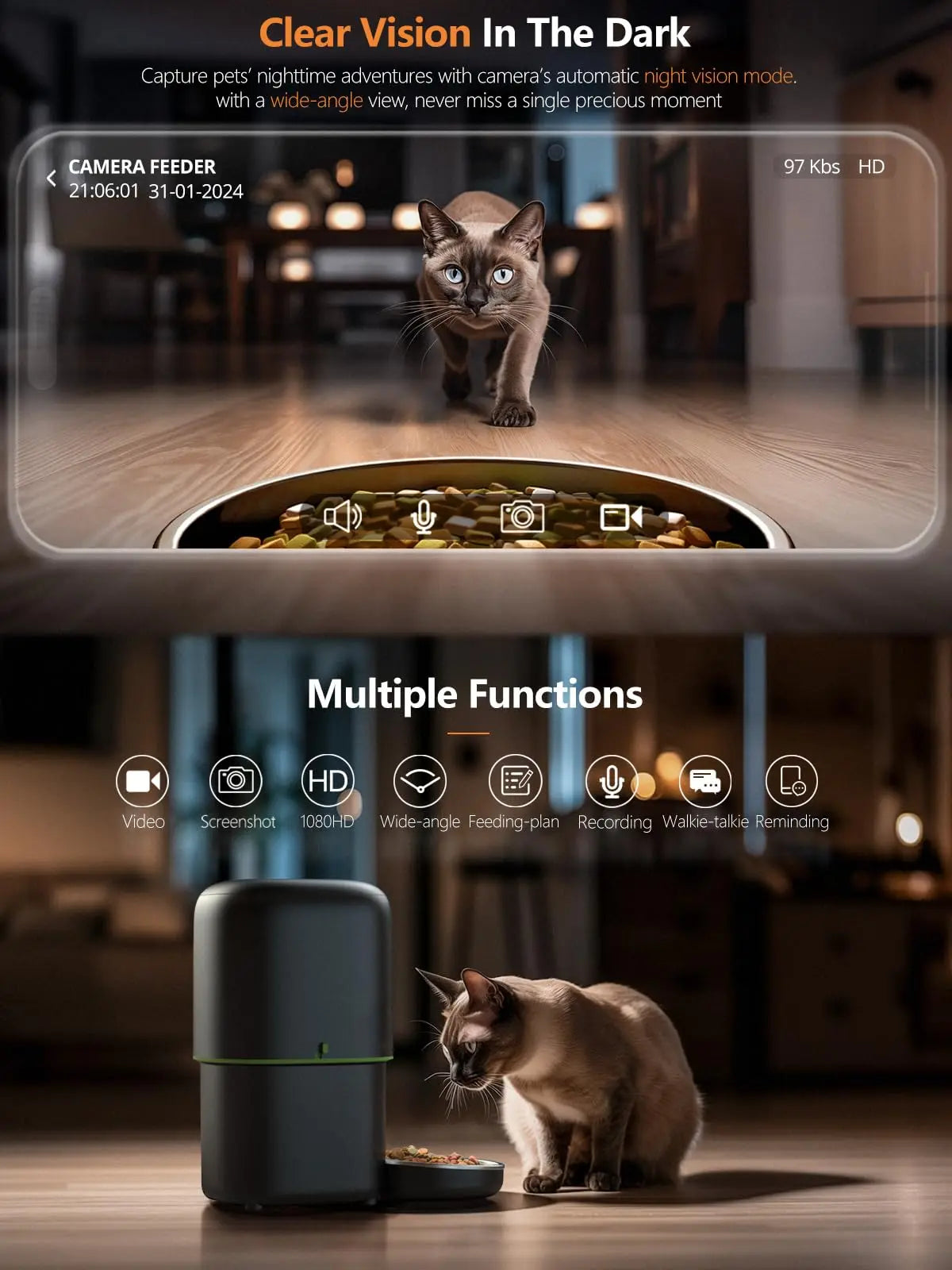 furpipi smart cat feeder with 1080p camera – wifi app control