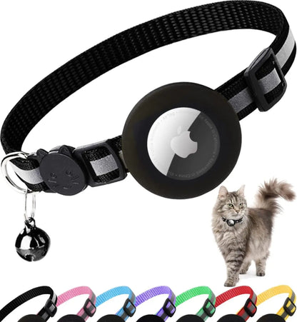Reflective Cat Collar with Bell - Breakaway AirTag Holder for Cats