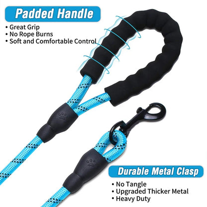 Reflective Nylon Dog Leash – Padded No-Slip Handle, Adjustable Fit