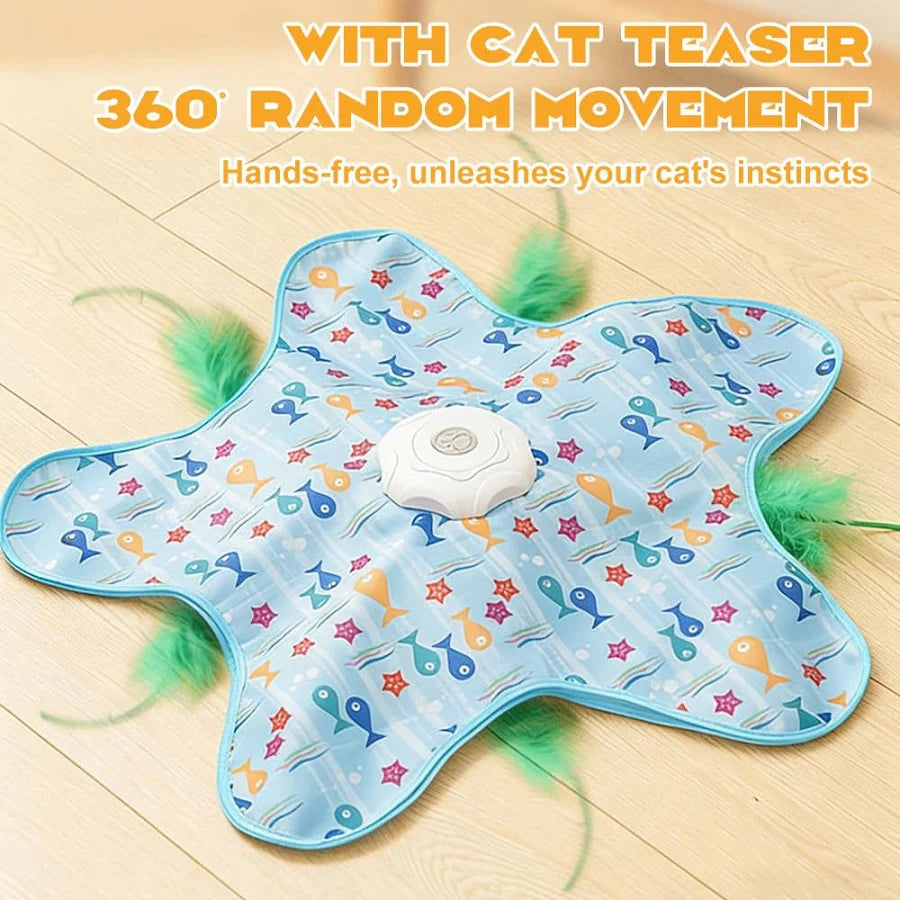 hide & seek automatic cat play mat 360° feather hunting toy